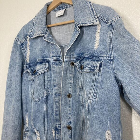 Social Tourist Jacket Large Distressed Denim Trucker Los Angeles California - Picture 13 of 16